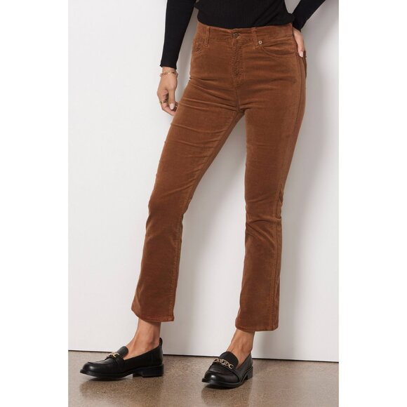 New 7 For All Mankind High Waist Slim Kick Bootcut Flare Crop Velvet Suede Pants - Picture 1 of 14